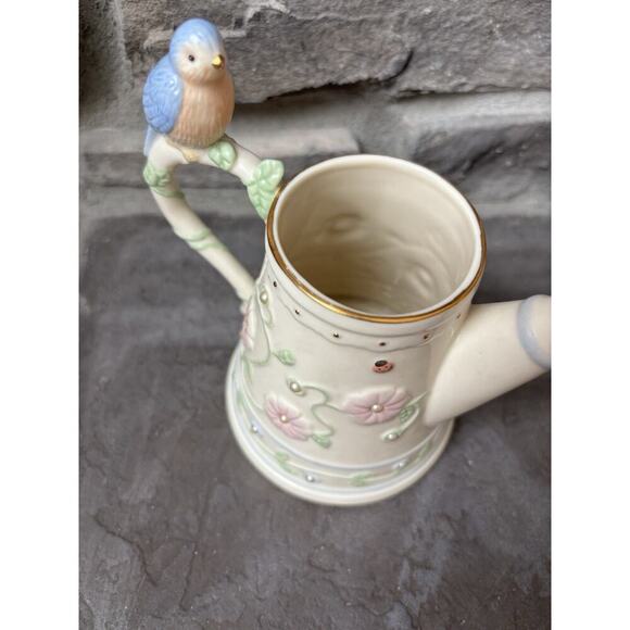 Lenox Petal And Pearls Bluebird Bud Vase Watering Can 5” Porcelain Cottagecore - Picture 7 of 11